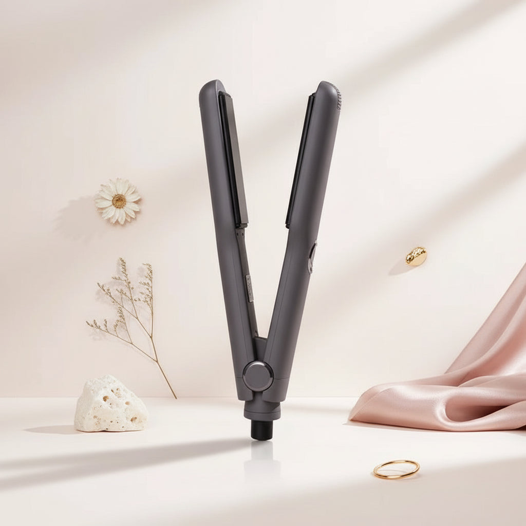 Ceramic plates on adjustable temperature hair straightener