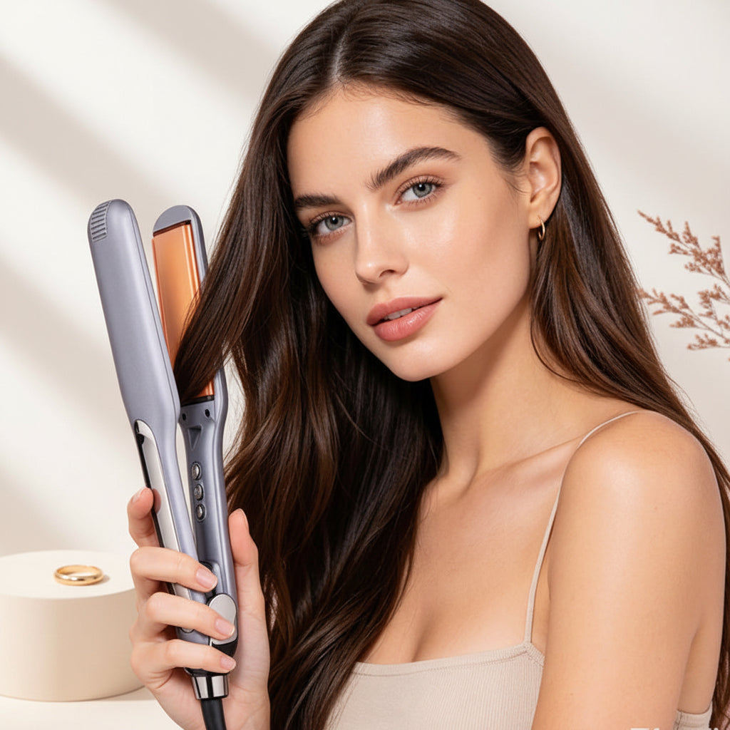 Ceramic hair straightener with LCD display for smooth hair styling