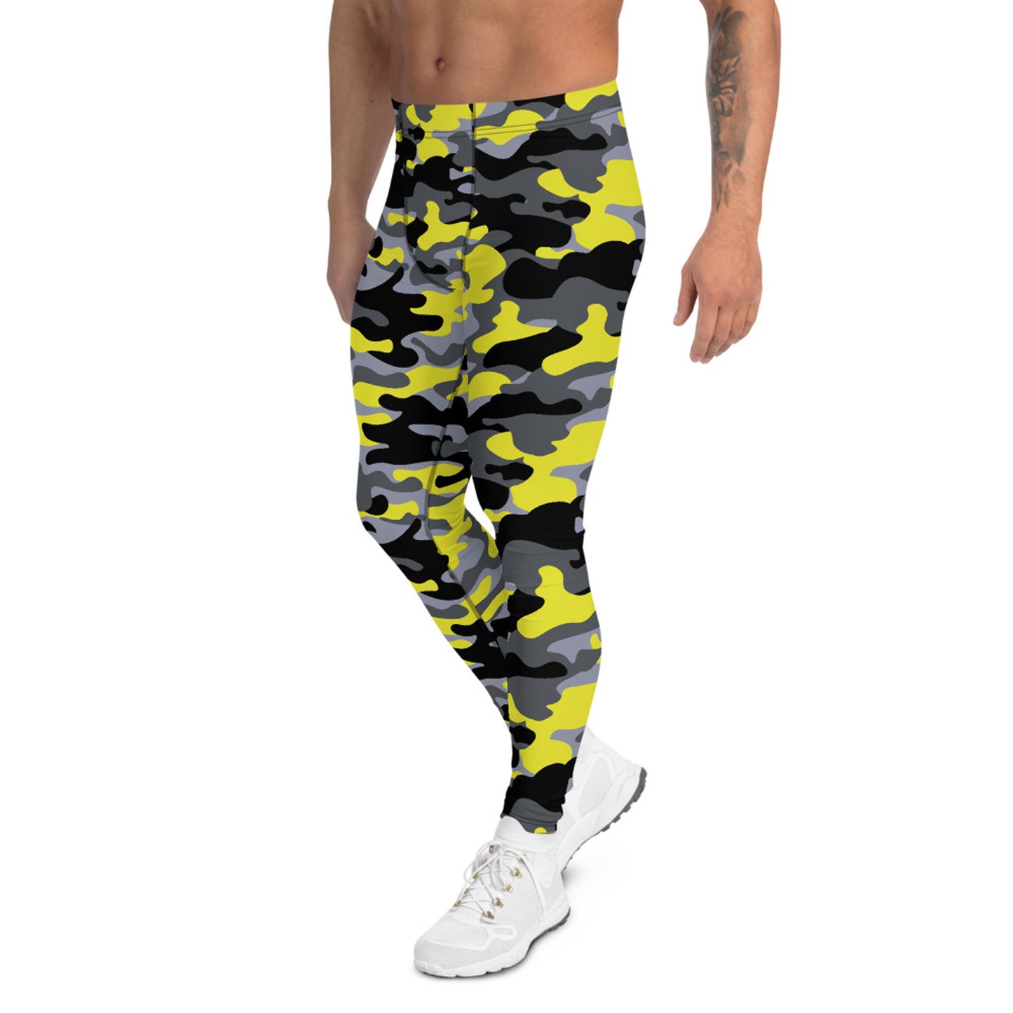 Gray and Yellow Camo Leggings for Men