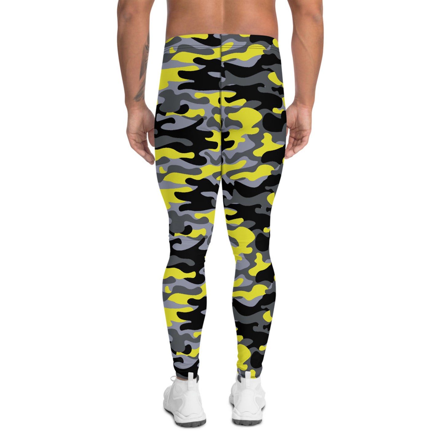 Gray and Yellow Camo Leggings for Men