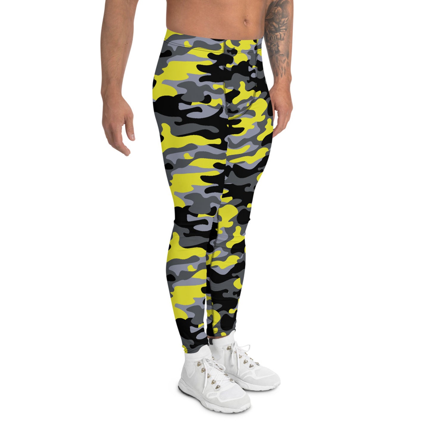 Gray and Yellow Camo Leggings for Men